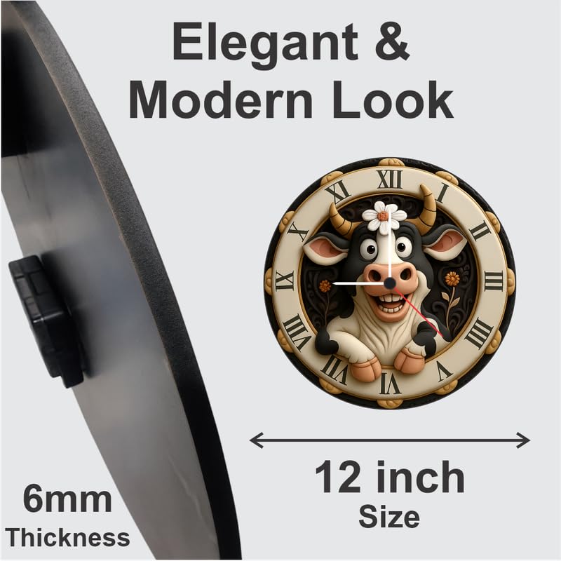 3D Wooden Cow Wall Clock – 12 Inch Farm Theme Home Décor