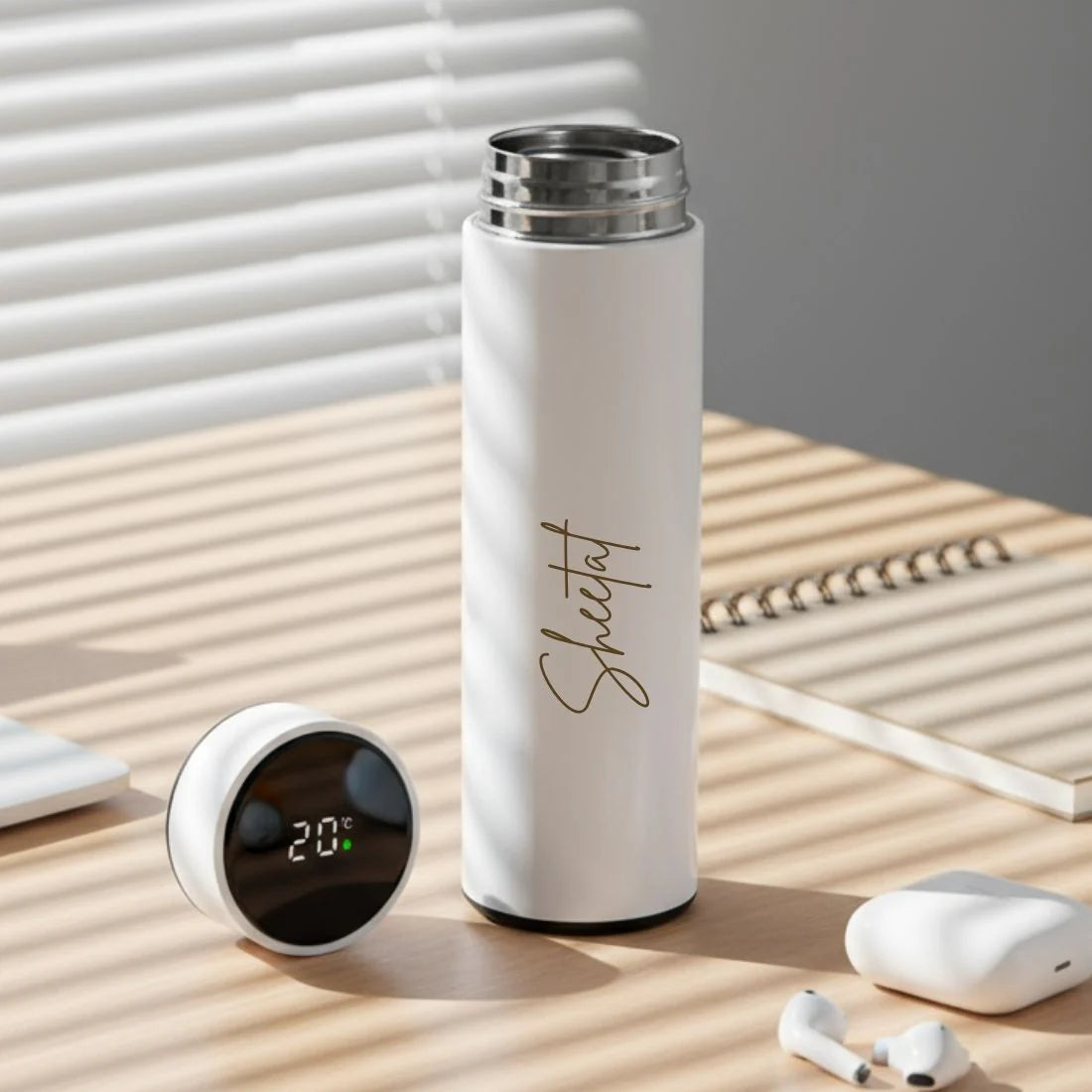 Personalised 500ml LED Temperature Stainless Steel Bottle with Name