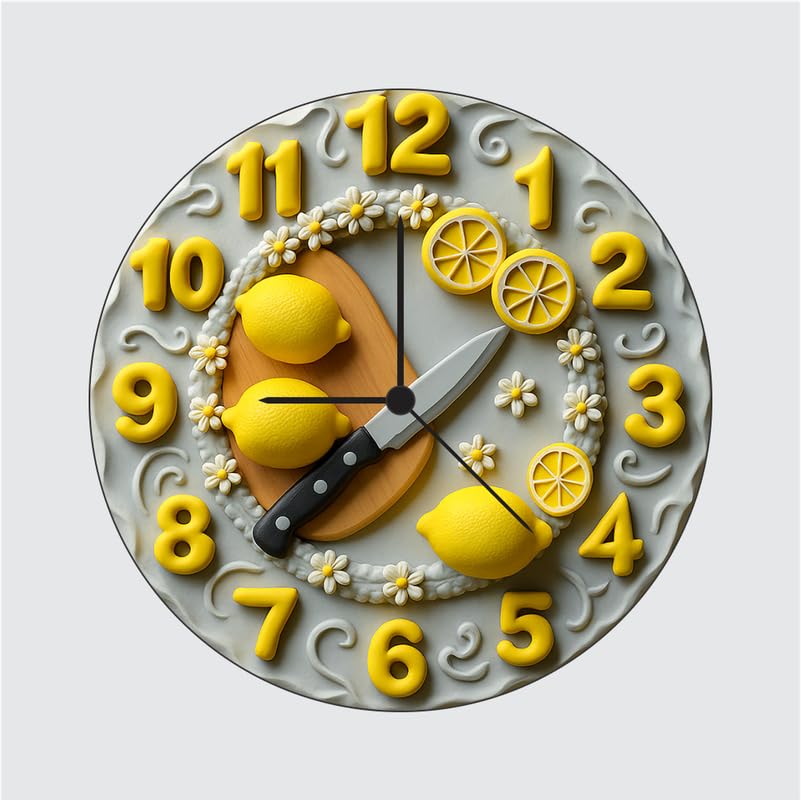 3D Wooden Lemon Chef Wall Clock – 12 Inch Kitchen Décor