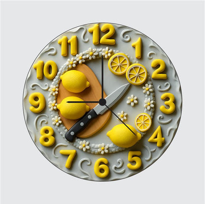 3D Wooden Lemon Chef Wall Clock – 12 Inch Kitchen Décor