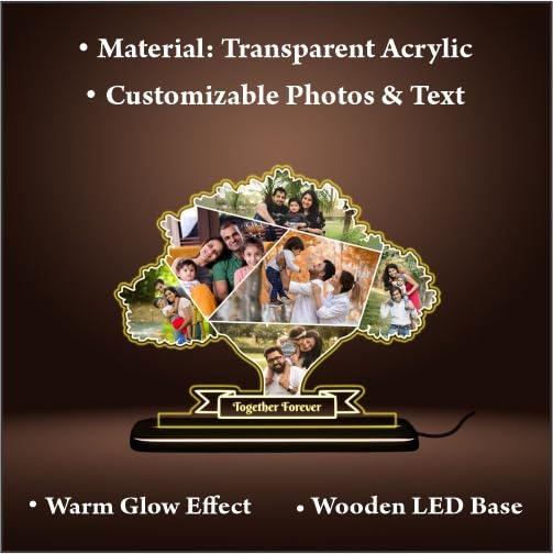 Personalized LED Acrylic Tree Photo Frame with Wooden Base
