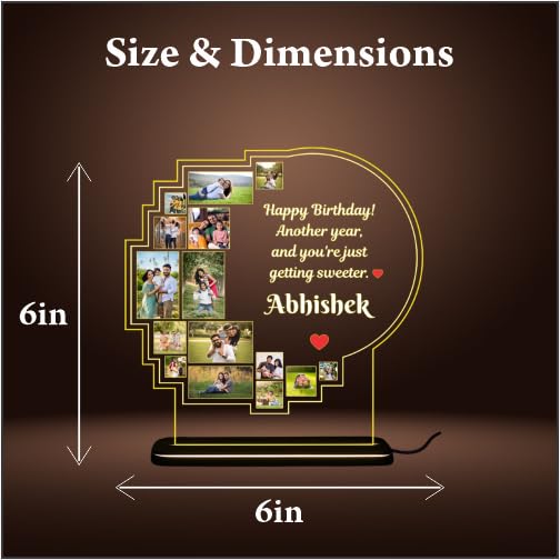 Personalized Acrylic Photo Collage LED Lamp with Wooden Base