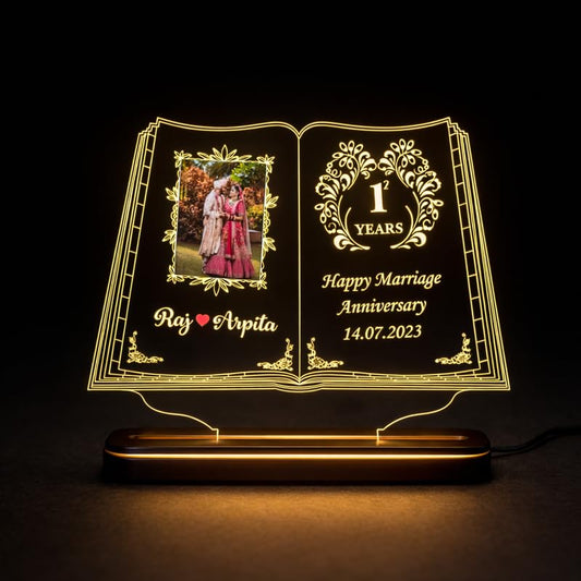 Customized LED Acrylic Book Lamp – 6x8 Inch Anniversary Gift