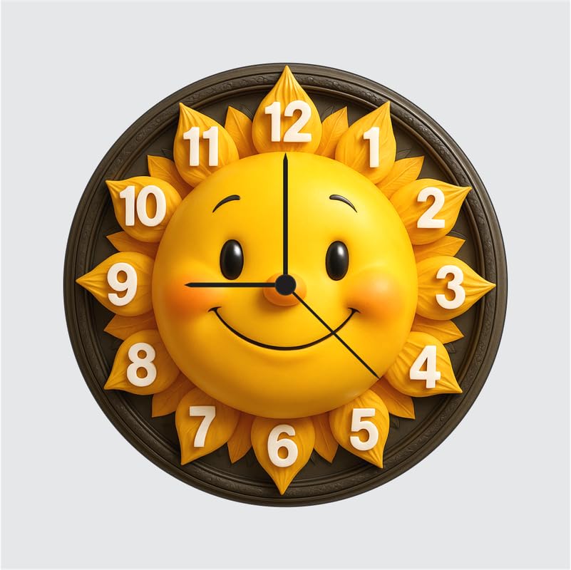 3D Wooden Sun Wall Clock – 12 Inch Smiling Home Décor