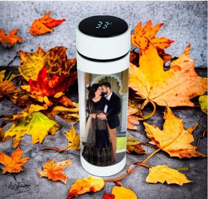Customized LED Temperature Steel Bottle (White) with Photo Print