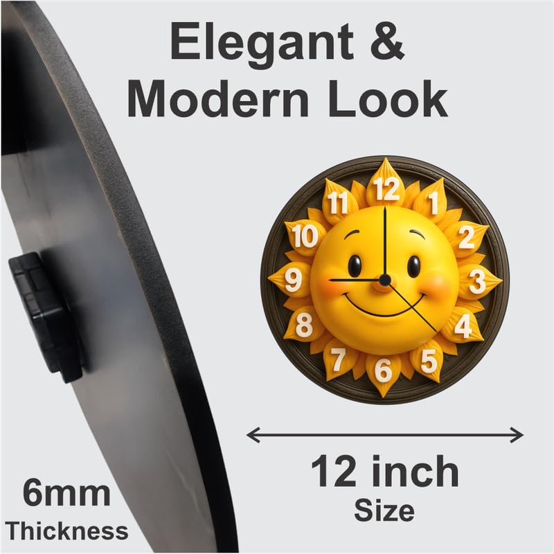 3D Wooden Sun Wall Clock – 12 Inch Smiling Home Décor