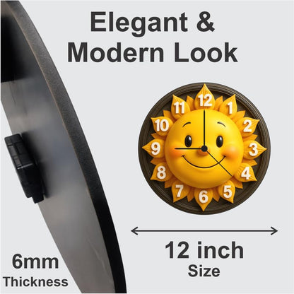 3D Wooden Sun Wall Clock – 12 Inch Smiling Home Décor