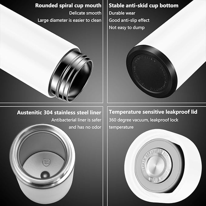 Customized LED Temperature Steel Bottle (White) with Photo Print