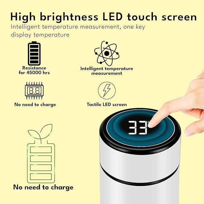 Customized LED Temperature Steel Bottle (White) with Photo Print