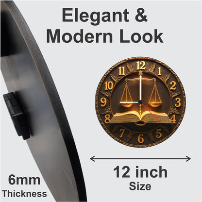 3D Wooden Justice Wall Clock – 12 Inch Legal Theme Décor