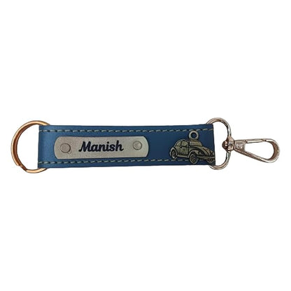 Personalized Leather Keychain with Name & Car Charm