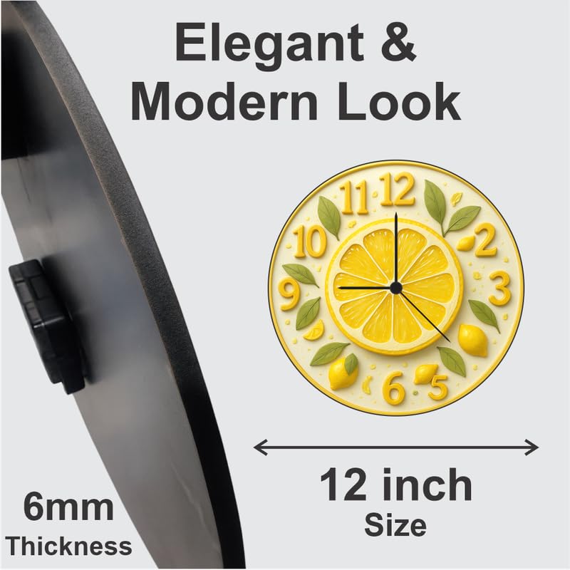 3D Wooden Lemon Wall Clock – 12 Inch Kitchen Décor