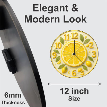 3D Wooden Lemon Wall Clock – 12 Inch Kitchen Décor