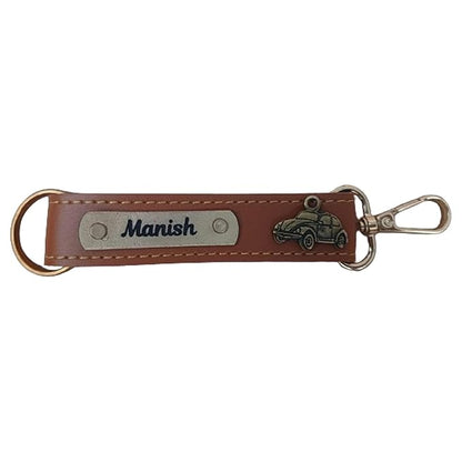 Personalized Leather Keychain with Name & Car Charm