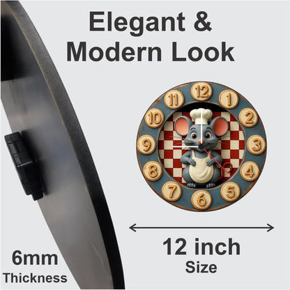 3D Wooden Chef Mouse Wall Clock – 12 Inch Kitchen Décor