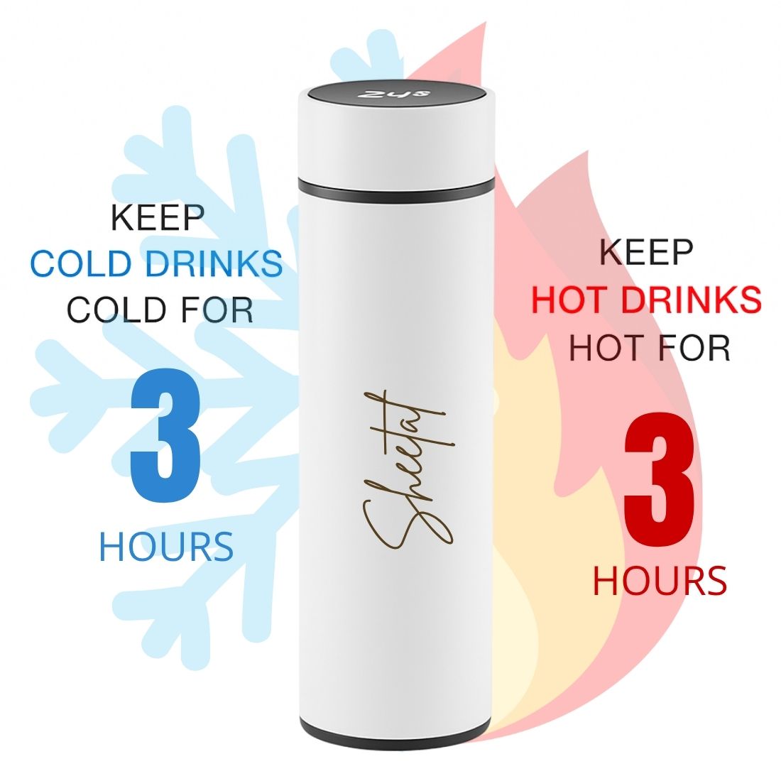 Personalised 500ml LED Temperature Stainless Steel Bottle with Name