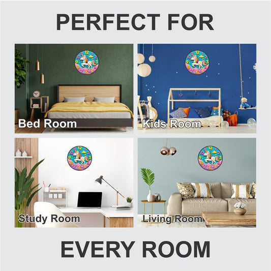 3D Wooden Unicorn Wall Clock – 12 Inch Kids Room Décor