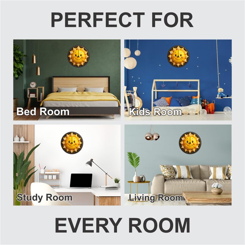 3D Wooden Sun Wall Clock – 12 Inch Smiling Home Décor