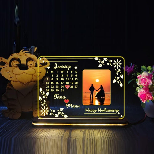 Personalized Acrylic LED Anniversary Photo Frame with Wooden Base