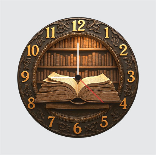 3D Wooden Book Wall Clock – 12 Inch Vintage Study Décor