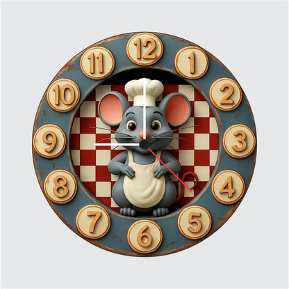 3D Wooden Chef Mouse Wall Clock – 12 Inch Kitchen Décor