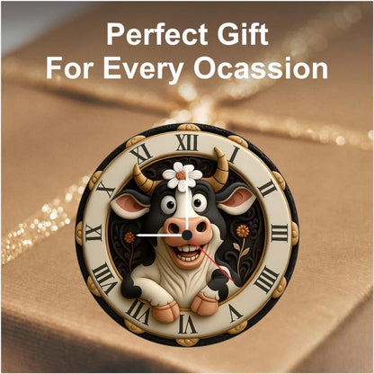 3D Wooden Cow Wall Clock – 12 Inch Farm Theme Home Décor