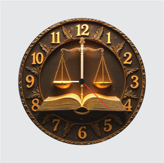 3D Wooden Justice Wall Clock – 12 Inch Legal Theme Décor