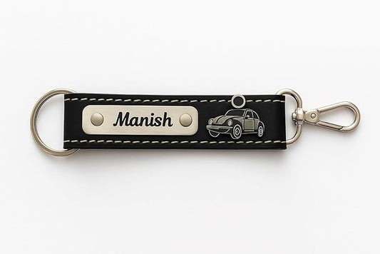 Personalized Leather Keychain with Name & Car Charm