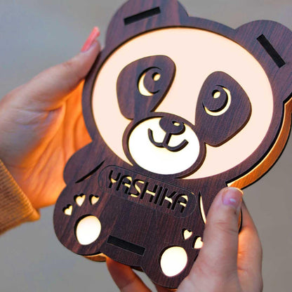 Personalized Wooden Panda LED Lamp – Valentine Gift with Name