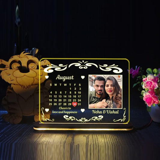 Personalized Acrylic LED Anniversary Photo Frame with Wooden Base