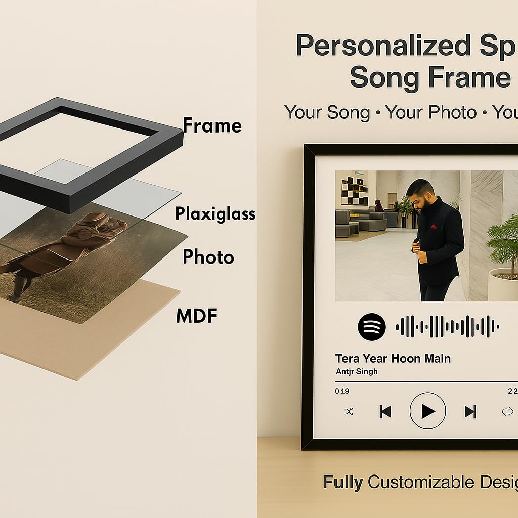 Personalized Spotify Song Frame with Photo & Scannable Code -  (6x8 inch)