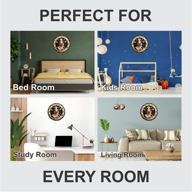 3D Wooden Cow Wall Clock – 12 Inch Farm Theme Home Décor