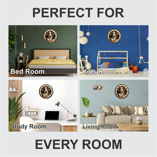 3D Wooden Cow Wall Clock – 12 Inch Farm Theme Home Décor