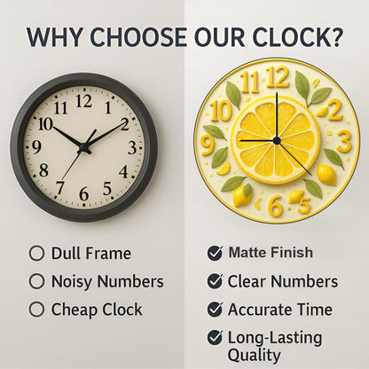 3D Wooden Lemon Wall Clock – 12 Inch Kitchen Décor