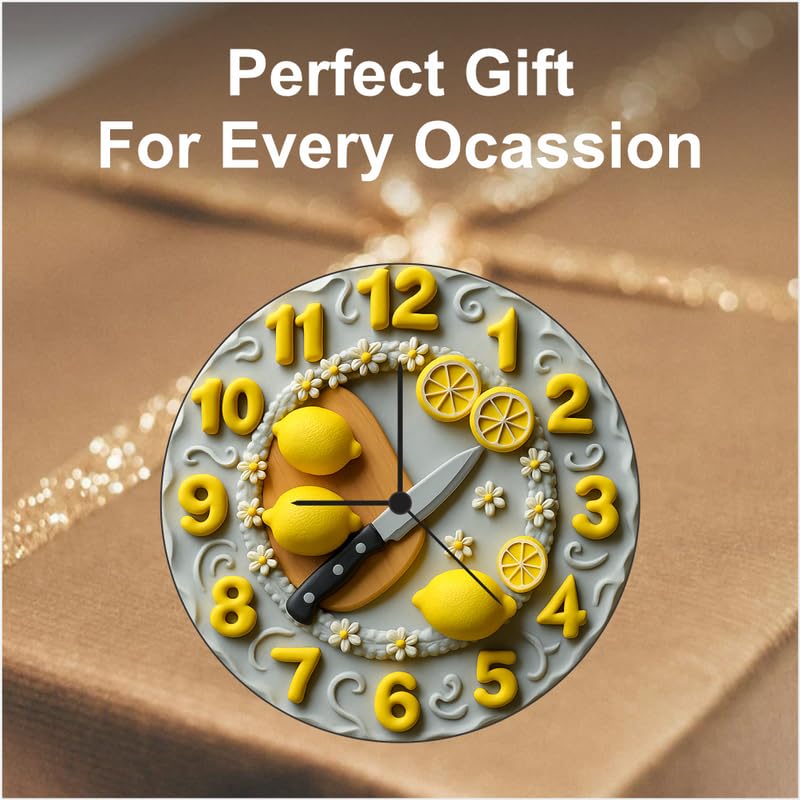 3D Wooden Lemon Chef Wall Clock – 12 Inch Kitchen Décor