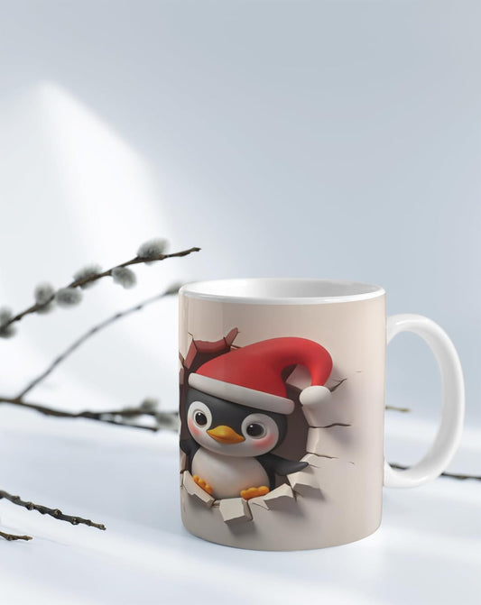 Christmas Penguin 3D Ceramic Mug – Double-Sided Festive Cup