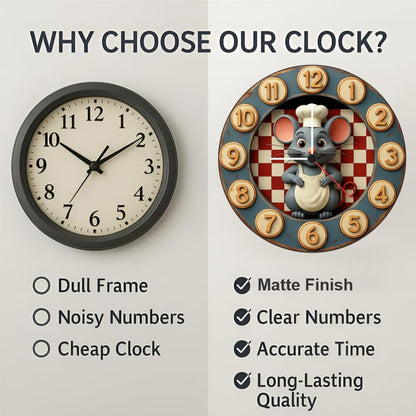 3D Wooden Chef Mouse Wall Clock – 12 Inch Kitchen Décor