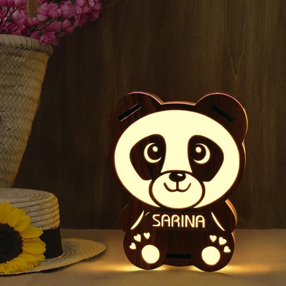 Personalized Wooden Panda LED Lamp – Valentine Gift with Name