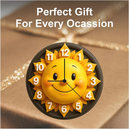 3D Wooden Sun Wall Clock – 12 Inch Smiling Home Décor