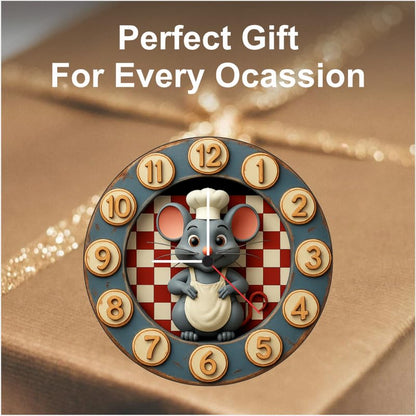 3D Wooden Chef Mouse Wall Clock – 12 Inch Kitchen Décor