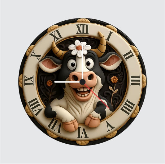 3D Wooden Cow Wall Clock – 12 Inch Farm Theme Home Décor