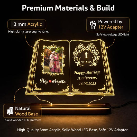 Customized LED Acrylic Book Lamp – 6x8 Inch Anniversary Gift