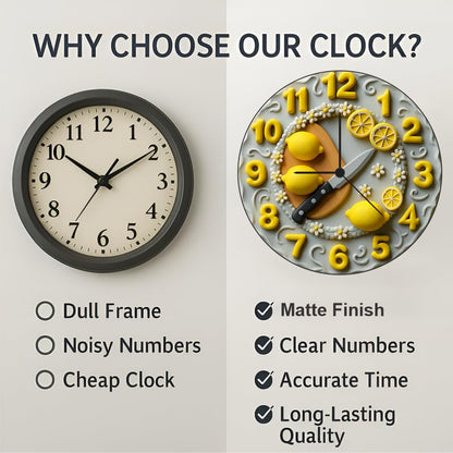 3D Wooden Lemon Chef Wall Clock – 12 Inch Kitchen Décor