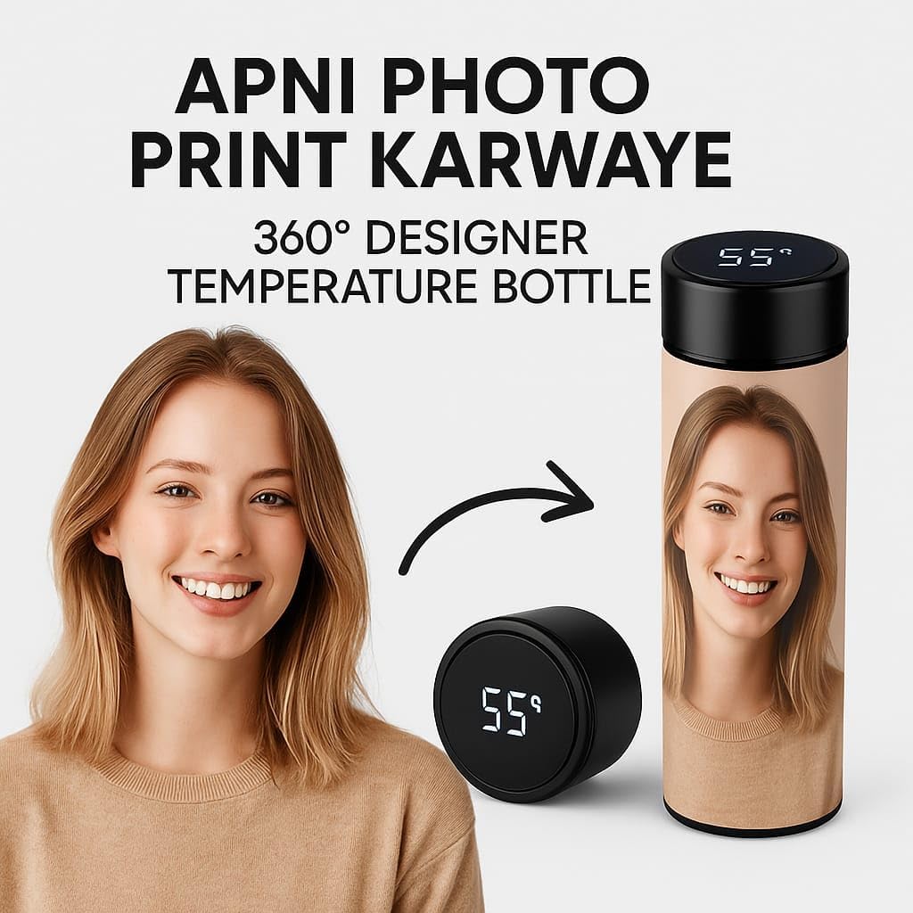 Customized LED Temperature Steel Bottle (White) with Photo Print
