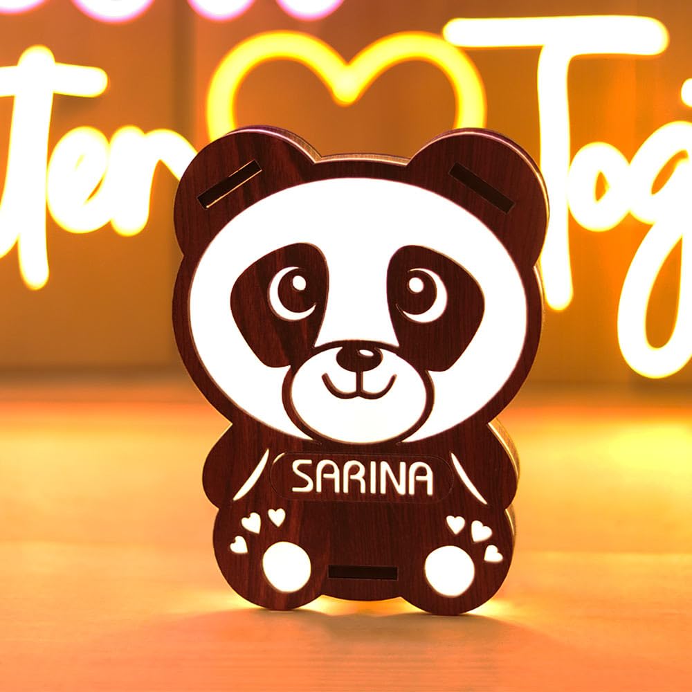 Personalized Wooden Panda LED Lamp – Valentine Gift with Name