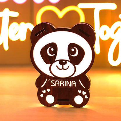 Personalized Wooden Panda LED Lamp – Valentine Gift with Name