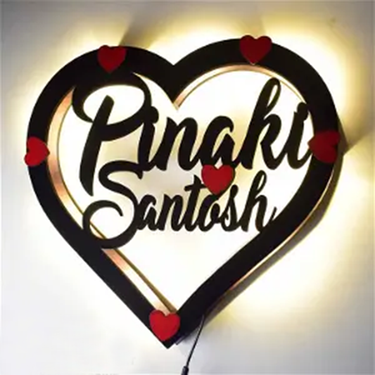 Personalized Heart Couple Name Ring with LED – Custom Wall Décor
