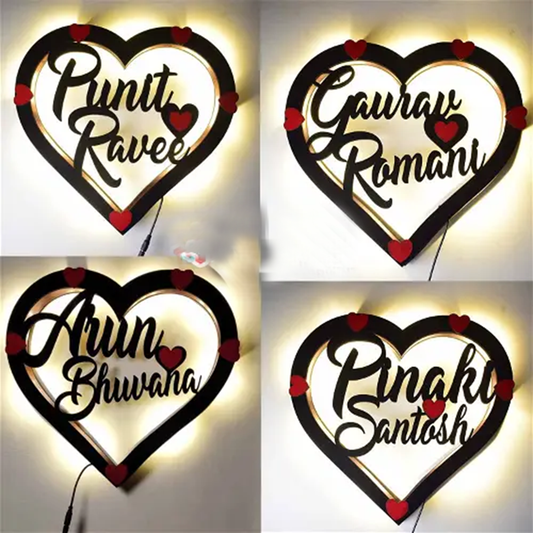 Personalized Heart Couple Name Ring with LED – Custom Wall Décor