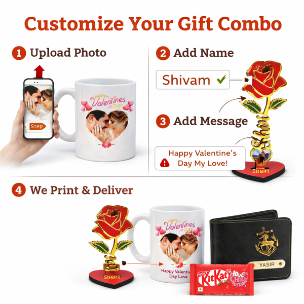 4 in 1 Customized Romantic Gift Combo with Photo & Name