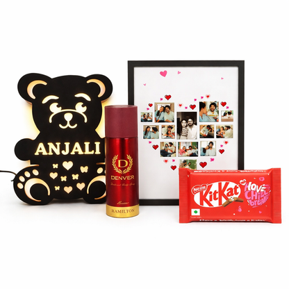 4 in 1 Customized Romantic Gift Combo with LED Teddy Frame